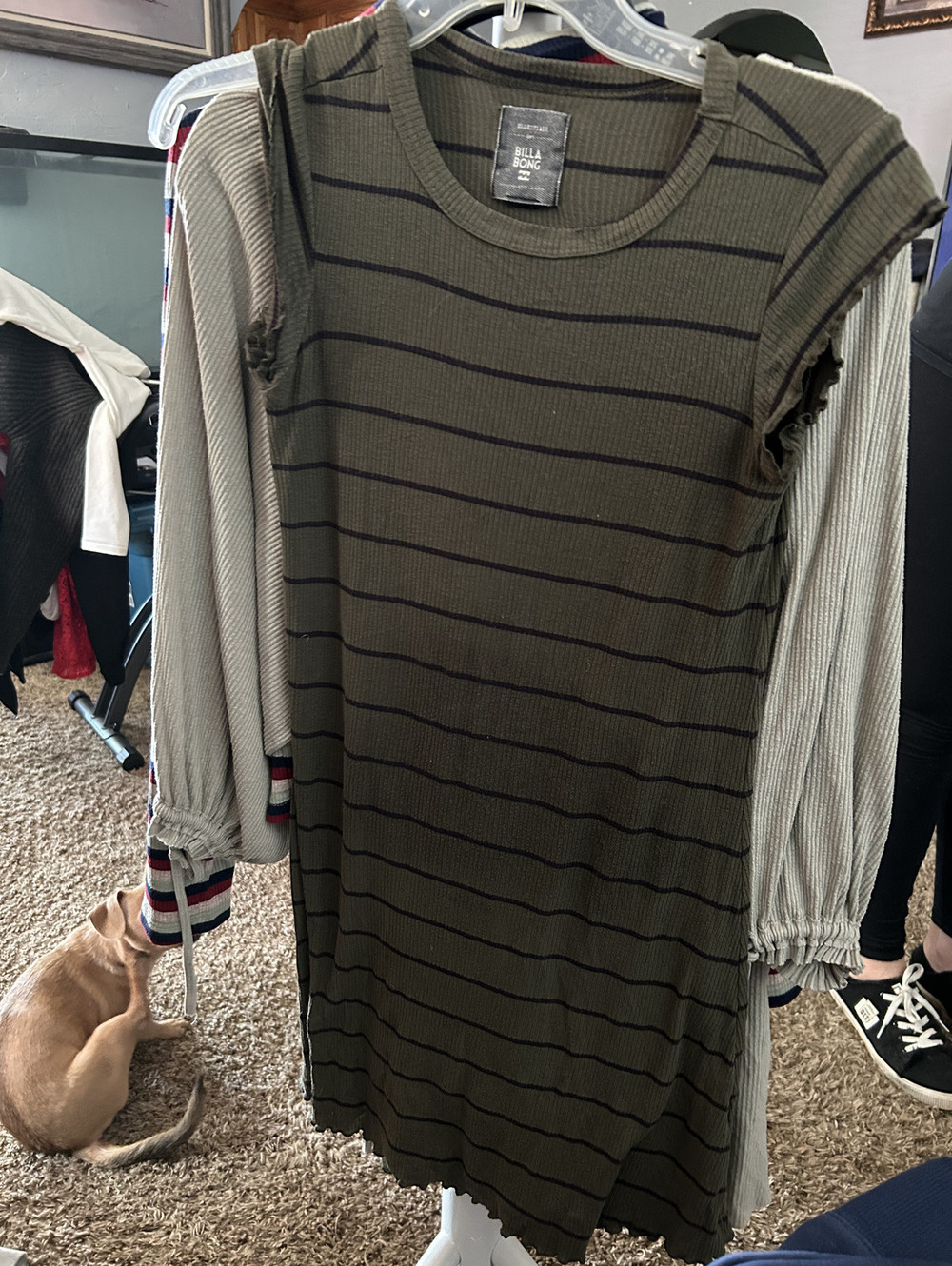 Billabong Olive Green Striped Ribbed Dress Size Small